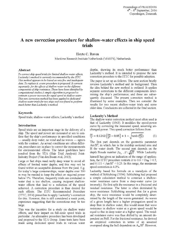 A new correction procedure for shallow-water effects in ship speed trials