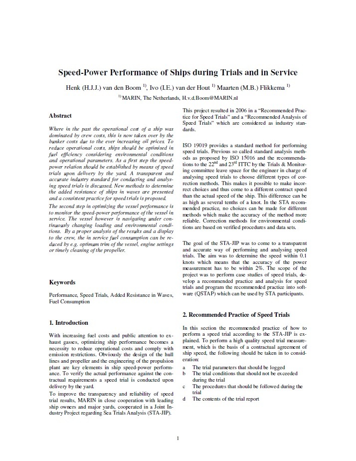 Speed-Power Performance of Ships during Trials and in Service